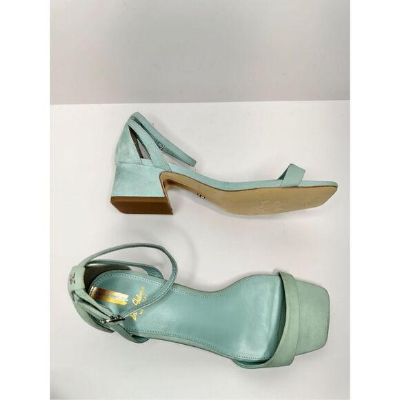 Sam Edelman Sandals Womens Size 7 Tide Blue Suede Leather Square Toe Block Heel - Picture 8 of 10